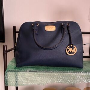 Michael Kors Dark Blue Satchel with Gold Details